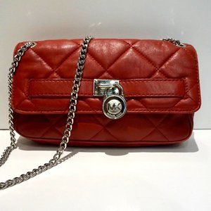 Michael Kors Leather Quilted Bag with Chain Strap - Red